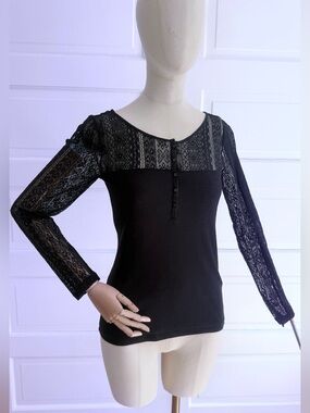 Denim & Supply Ralph Lauren Black Lace Yoke Long Sleeve Top